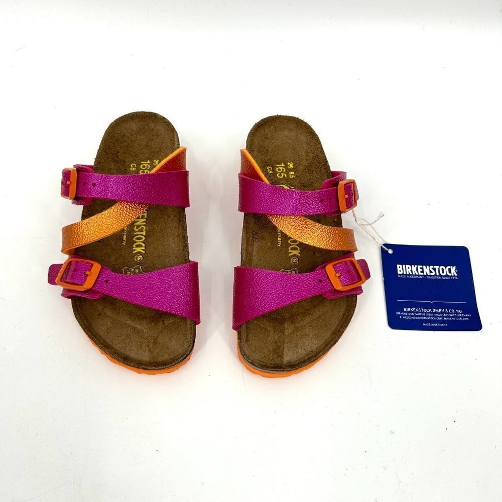 NIB BIRKENSTOCK Girls Salina Metallic Orange Pink Slip On Sandals Shoes 26 / 8 - Picture 2 of 5